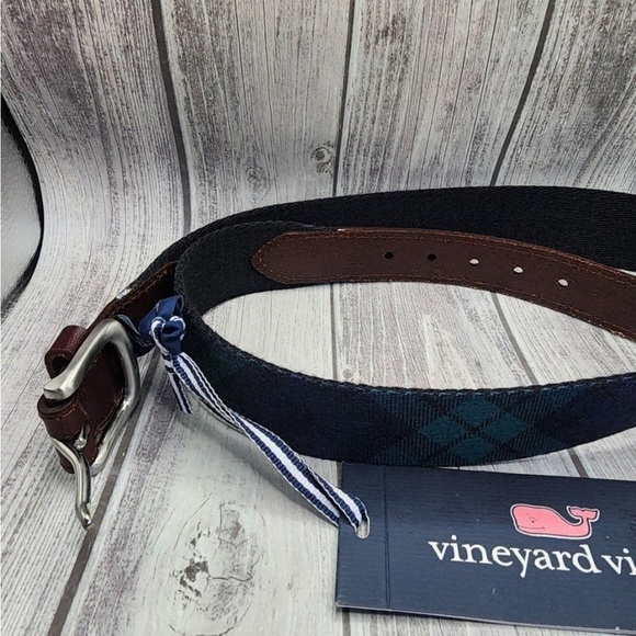 Vineyard Vines Men's blackwater canvas belt plaid jet black size 30 - Picture 2 of 4